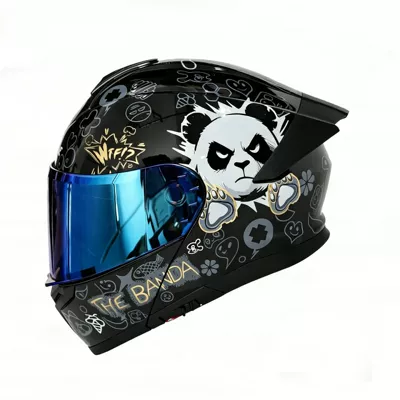 safety helmet – Motosiklet kaskı (dəbilqə) - panda-black-blue-coated-mirror-m-54-55