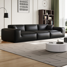 意式极简真皮沙发简约网红办公接待客厅直排猫抓皮大黑牛沙发