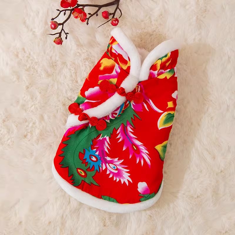 Ropa de Año Nuevo para gatos en invierno engrosado vestido de China mascota gatito gato muñecas de otoño y invierno gato azul camisa de Año Nuevo