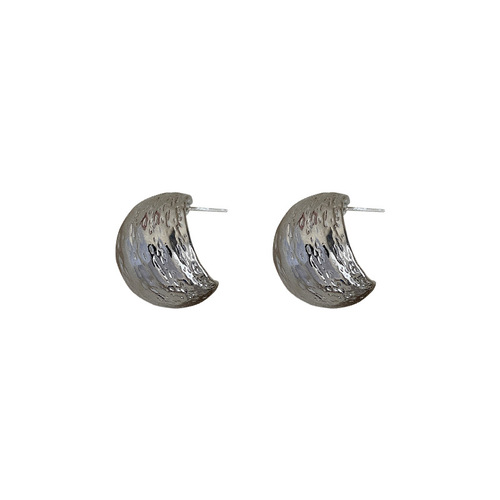 925 Silver Geometric C-Shaped Folded Bead Curved Earrings, Ins Style Cold Metal Stud Earrings, Personality Korean Earrings