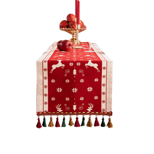 Amazon New Red Christmas Table Banner Color-woven Christmas Tree Festival Bedspread Flag Cabinet Coffee Table Cover