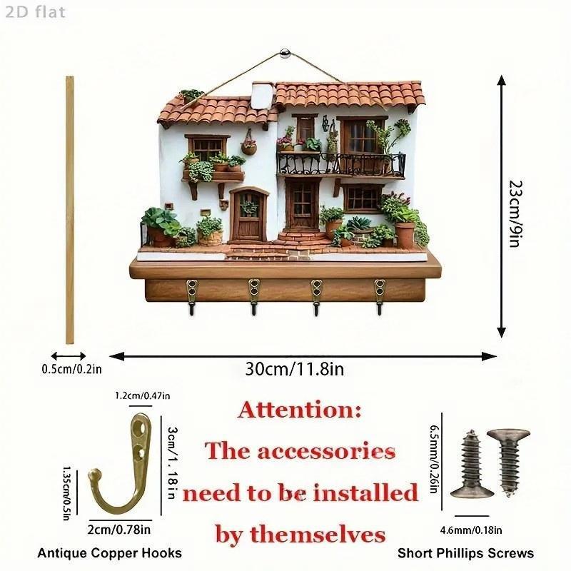 跨境热卖木质多彩小屋客厅走廊门牌钥匙扣挂架木质批发|undefined