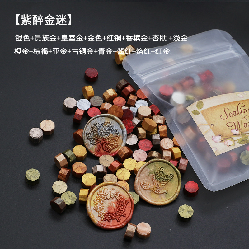 Ocho-lado fuego pintura cera grano mezclado color 35g bolsa de embalaje fuego pintura cera sello al por mayor sobre DIY mano cuenta de sellado Uso de cera