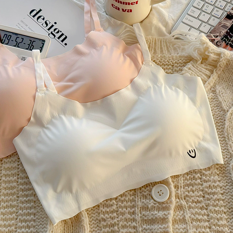 Женский спортивный бюстгальтер из ледяного шелка без косточек, дышащее нижнее белье в стиле майки с эффектом пуш-ап, бесшовное и тонкое.