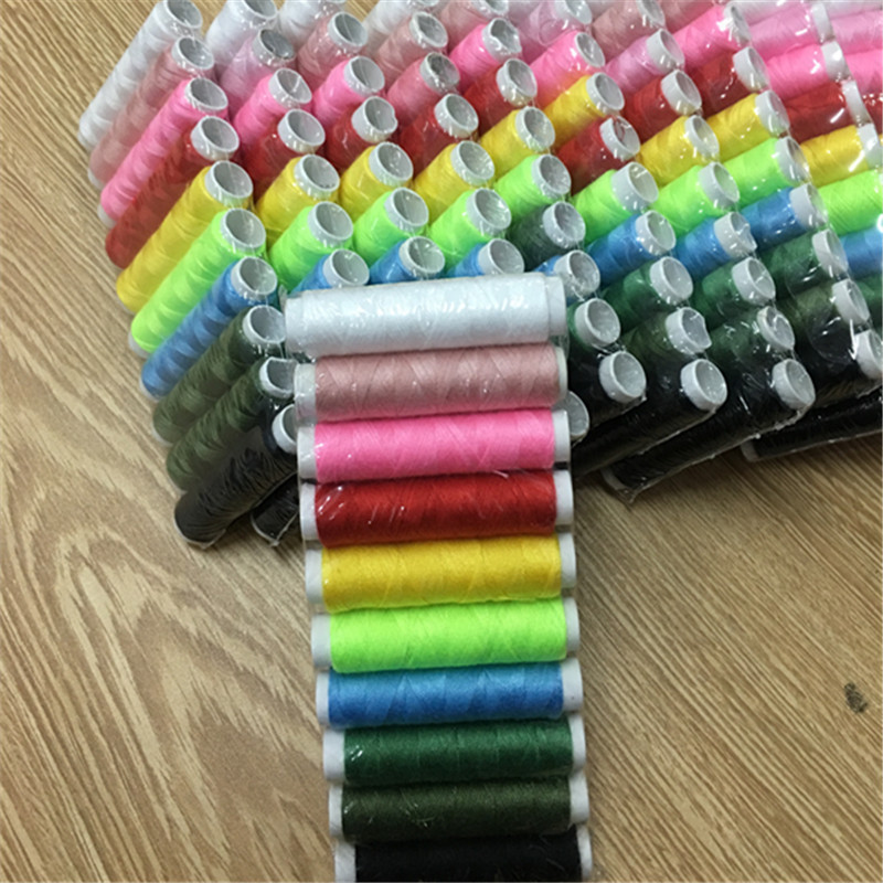 Precio de fábrica venta directa 402 hilo de poliéster hilo de coser hecho a mano para el hogar eje pequeño 50 yardas hilo de tablero de 10 colores hilo de color fijo