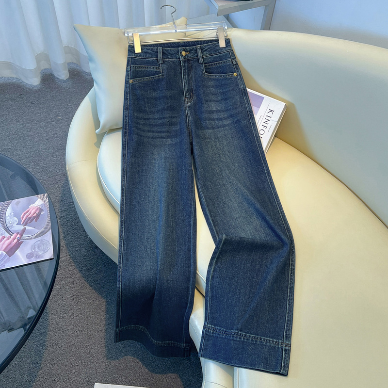 Blue loose-fitting versatile retro narrow wide-leg jeans for women, 2026 spring and autumn new high-waisted drapey straight pants Blue loose-fitting versatile retro narrow wide-leg jeans for women, 2026 spring and autumn new high-waisted drapey straight pants