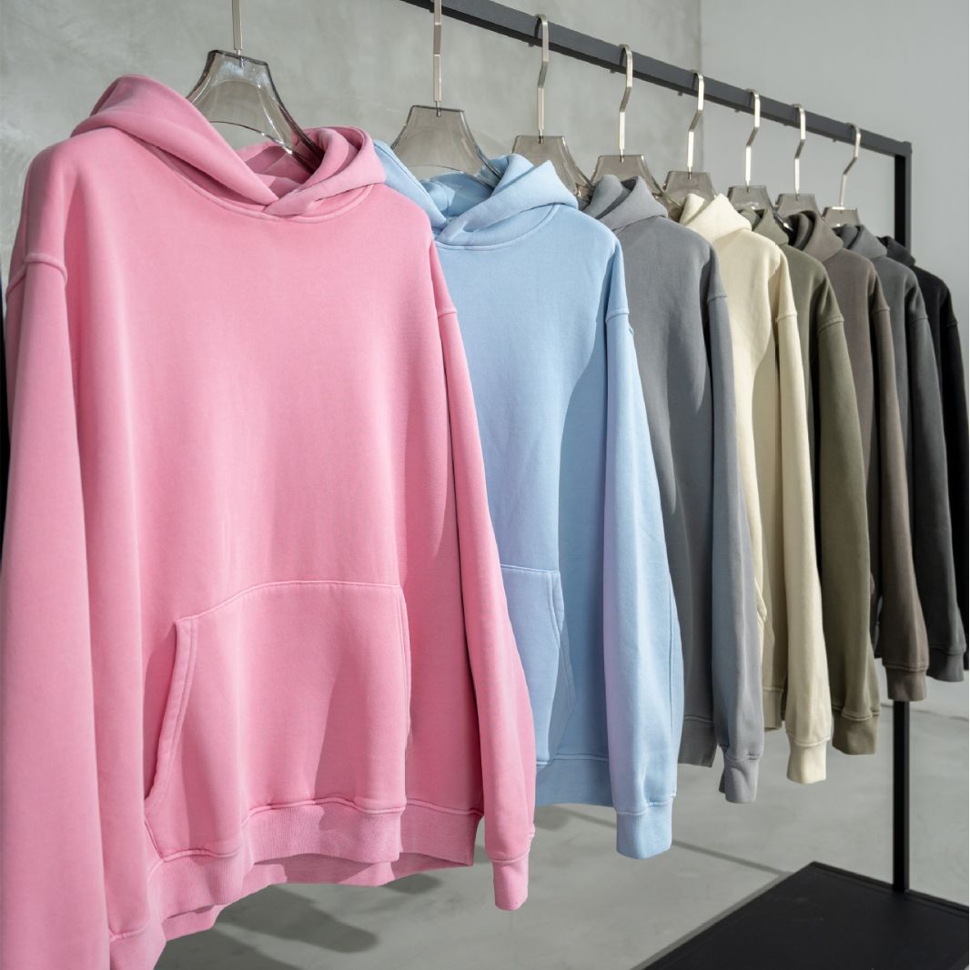 Men's Clothing high street autumn and winter heavy washed green grain plus velvet hooded sweatshirt_voghion.com