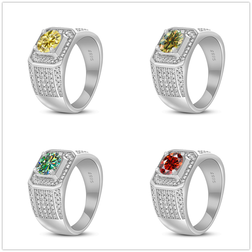 925 plata esterlina gran anillo de hombre de piedra moissan anillo masculino chapado pt950 oro atmósfera para enviar al por mayor fábrica de novio spot