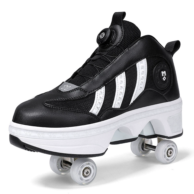 Transformable four‑wheel roller shoes, breathable mesh, unisex, sizes 33–43