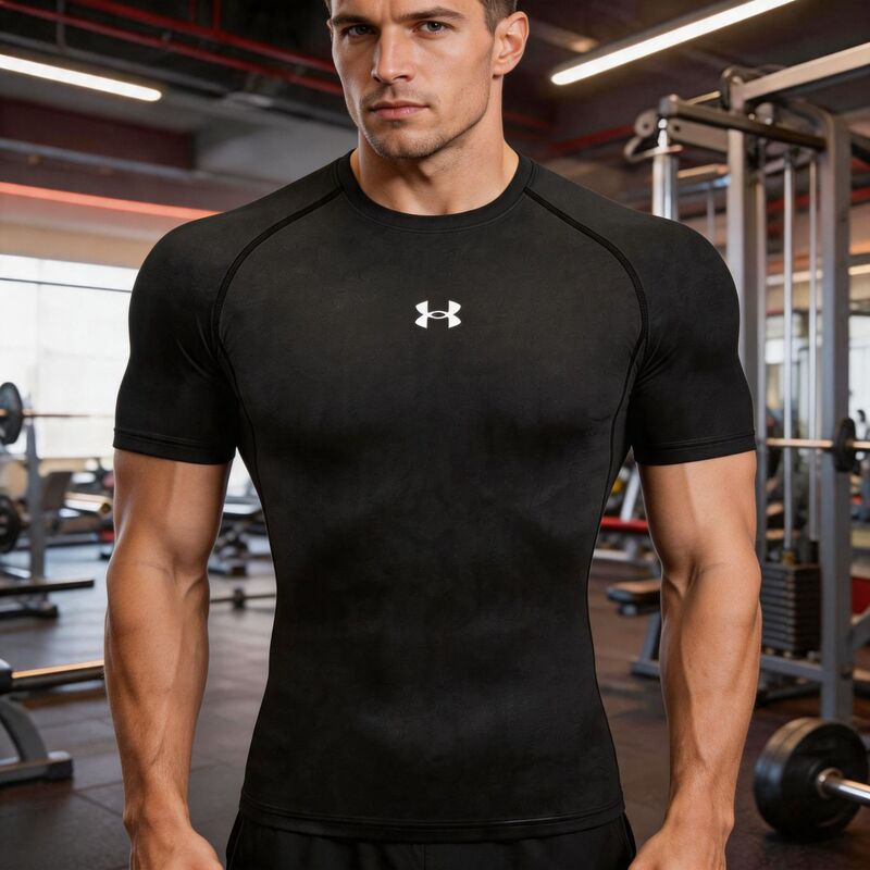 Men's Fitness Short-Sleeved Sports Running Tight-Fitting Round-Neck T-Shirt Basketball Football Compression Quick-Drying Sports Top Short-Sleeved