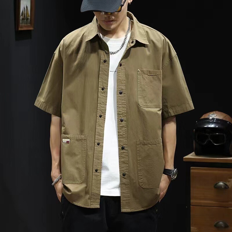 T-Shirt Short-sleeved Shirt Men's Trendy Brand Fashionable Shirt Summer Casual Workwear Shirt Men's Loose plus size 24 New Arrival