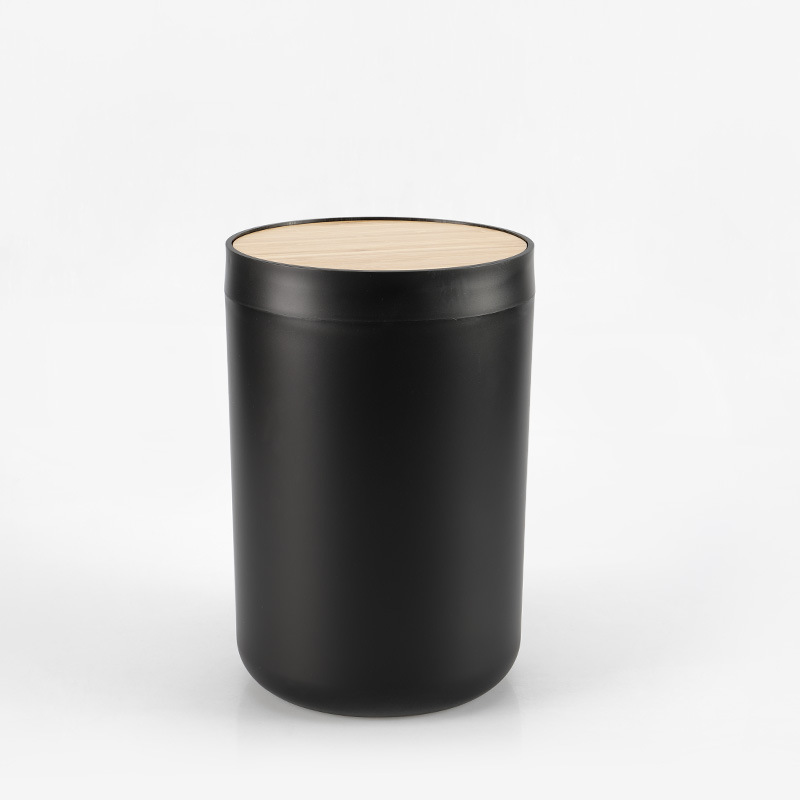 Cubo de basura con tapa de bambú, color sólido, para baño