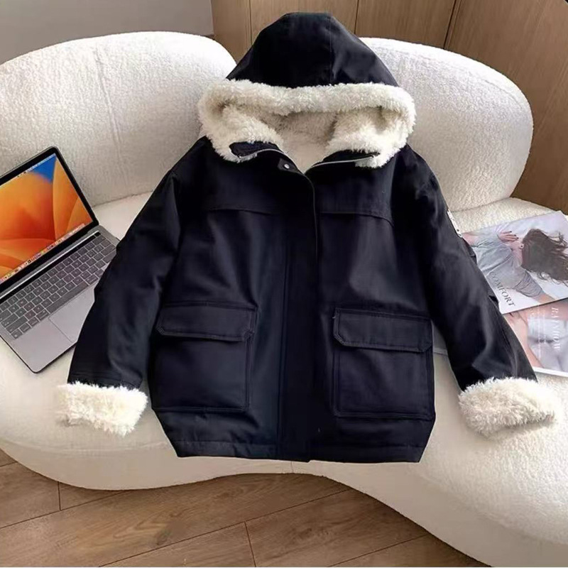 2025 invierno comercio exterior de cordero encapuchado y terciopelo para superar la nueva moda de ropa de algodón de plumón de mujer chaqueta de algodón abrigo image 8