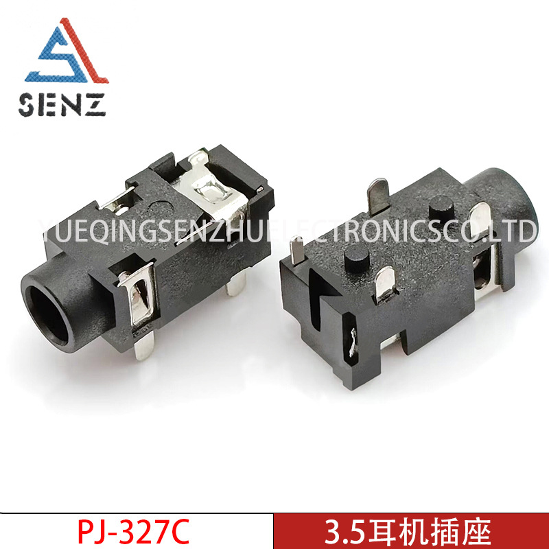 3.5mm耳机插座 PJ-327C 四脚插件三节双声道音频视频母座3.5插口
