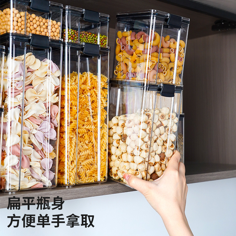 Caja de conservación de hebilla negra Caja de almacenamiento de plástico Almacenamiento de cocina Granos integrales Tarro sellado de grado alimenticio