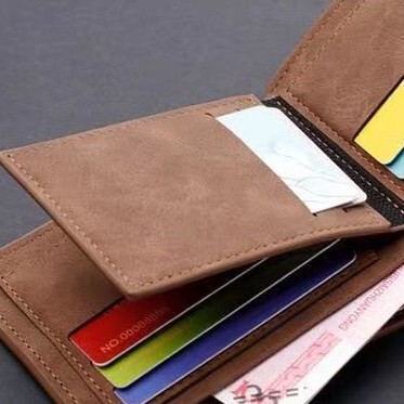 財布 メンズ ショート マルチカードスロット ジッパー付き財布 横型チケットホルダー レトロ ヌバックレザー シンプル|undefined