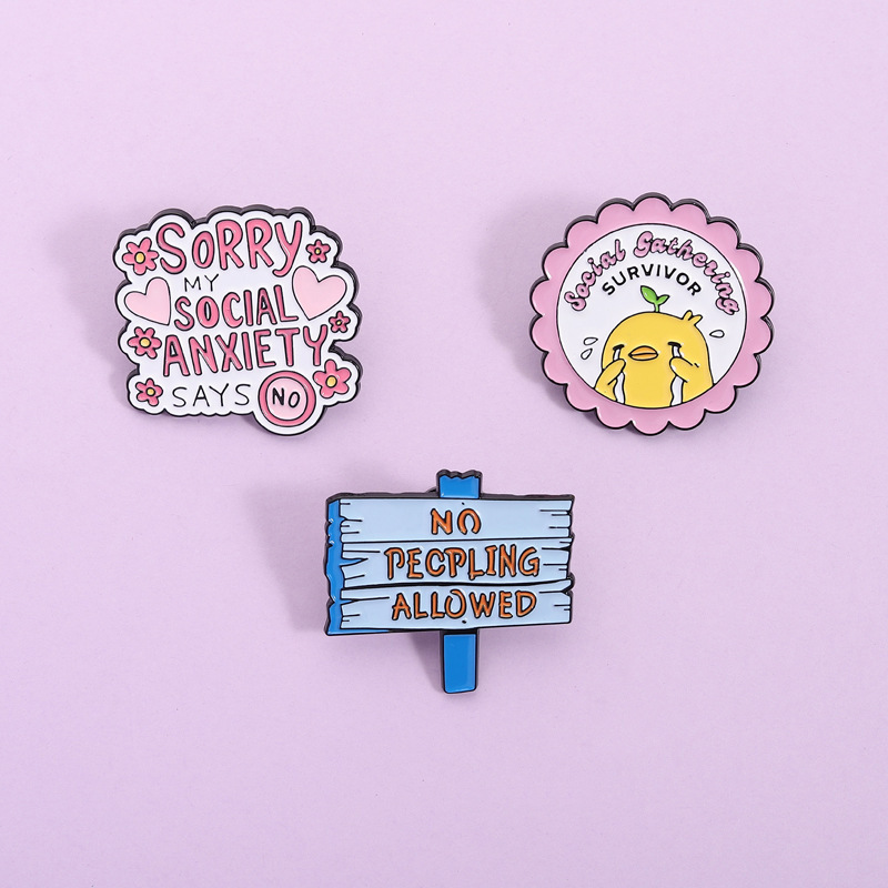 Aliexpress New Product Personalized Social Anxiety Series Brooch Cross-Border Cartoon Cute Social Anxiety Metal Accessory Badge