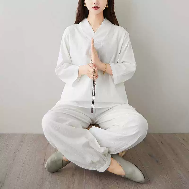 Реальные фото женских костюмов для lay, костюм из двух частей loose tea suits для женщин, комплекты для медитации из бамбука и хлопка