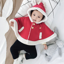 MINI貝貝城寶寶冬裝新款保暖兒童披風聖誕嬰兒斗篷連帽加絨新年裝