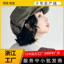 日系文艺复古报童画家帽子女大头围显脸小贝雷帽春秋云朵八角帽