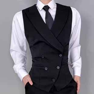 Spring and Autumn Men's Double-Breasted Suit Collar Waistcoat British Retro Casual Versatile Solid Color Slim Fashion Trendy Men's Vest