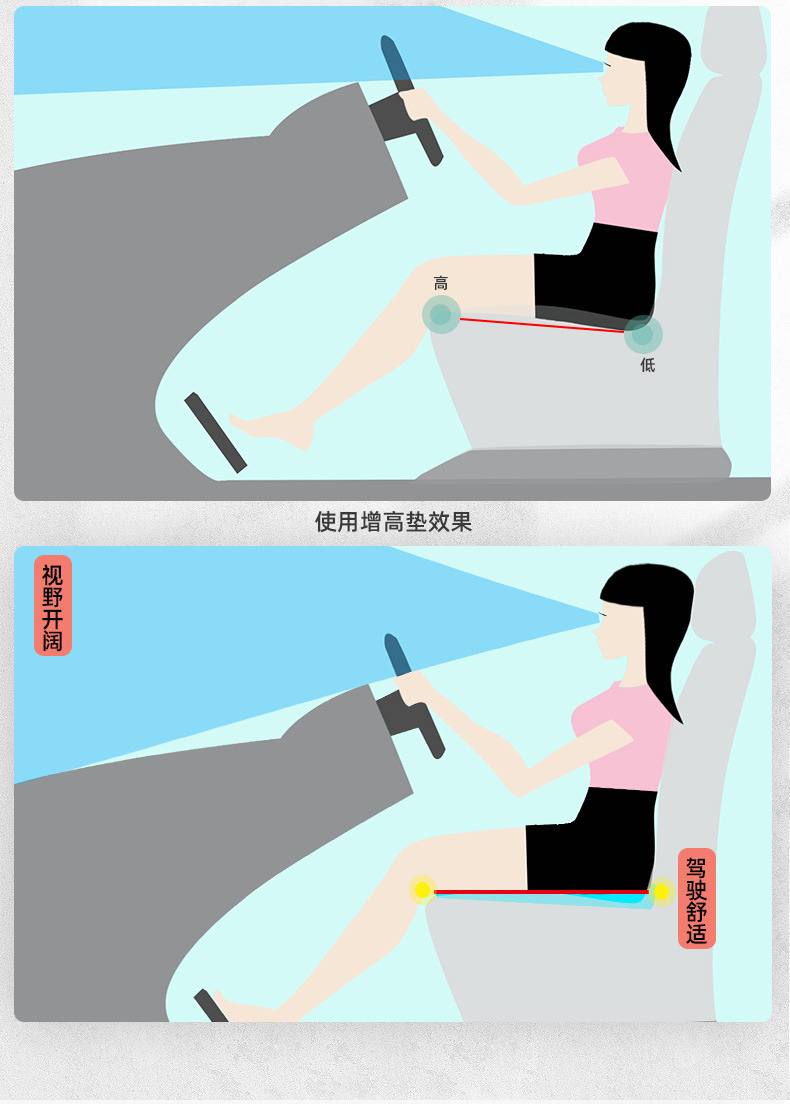 Car height increasing cushion memory foam Bevel pad thickened butt pad driver's license test universal seat height increasing pad
