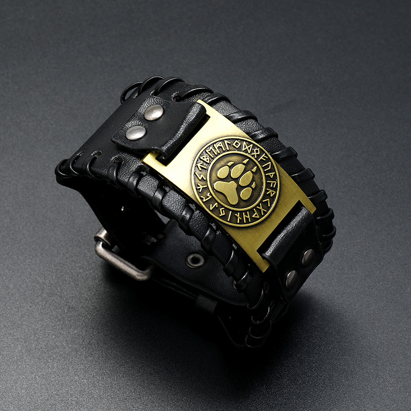 Simple Viking totem bear claw leather bracelet