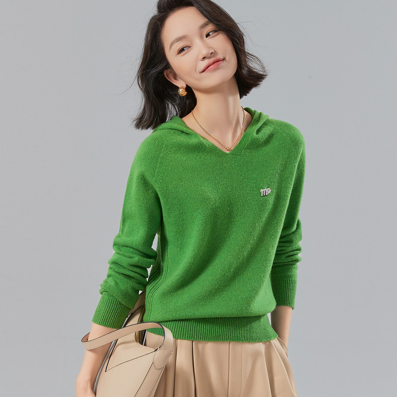100%羊毛无缝一体连帽针织衫女秋冬纯色休闲时尚打底衫外穿保暖女|undefined