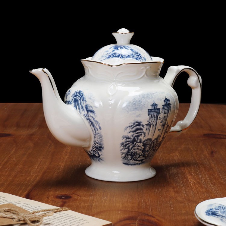 Jingdezhen cerámica taza de café plato set tetera de oficina azul porcelana de agua de cerámica tetera de aceite de tetera doméstica tetera