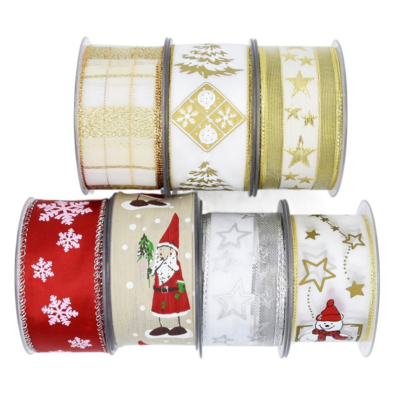 Transfronterizo Amazon hilo teñido jacquard 4cm cinta Navidad Santa Claus copo de nieve cinta de alambre de hierro borde 10 m rollo pequeño