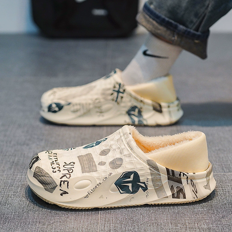 Хлопковые тапочки, мужские зимние противоскользящие туфли на толстой подошве, термообувь на хлопковой подкладке для дома и улицы, мужские шерстяные тапочки