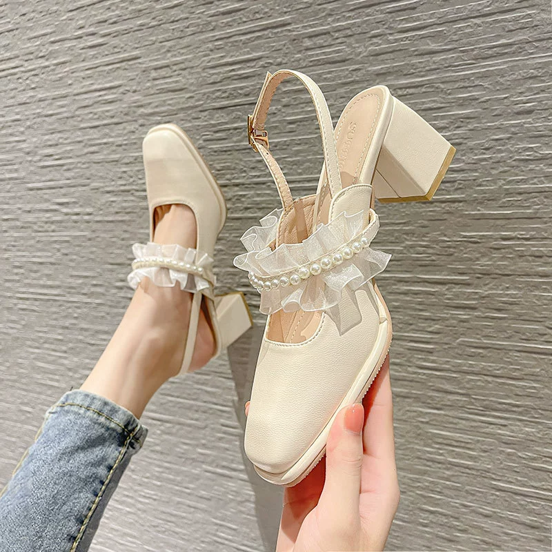 887-9 Французские туфли на толстом каблуке в стиле ретро Mary Bubble, новые летние женские одиночные туфли на высоком каблуке 2021