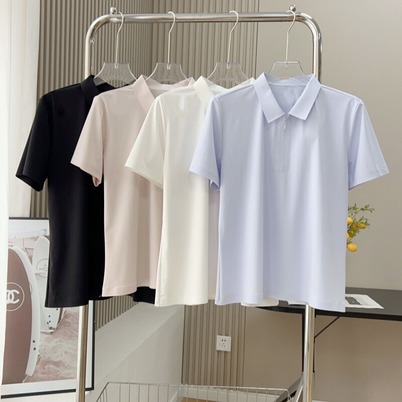 Arrow Women's Polo Shirt Half-Zip Lapel Loose Quick-Drying Seamless Short-Sleeved T-Shirt 26 New Summer Style