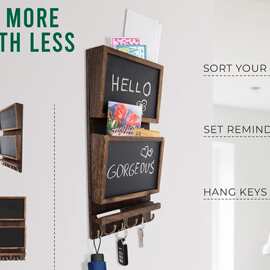 跨境木质壁挂式双层信箱收纳架带黑板信件架玄关钥匙置物架