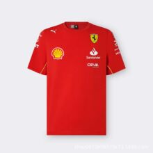 2024跨境新款F1赛车服园领短袖红色男士T桖衫翻领衫网眼速干透气