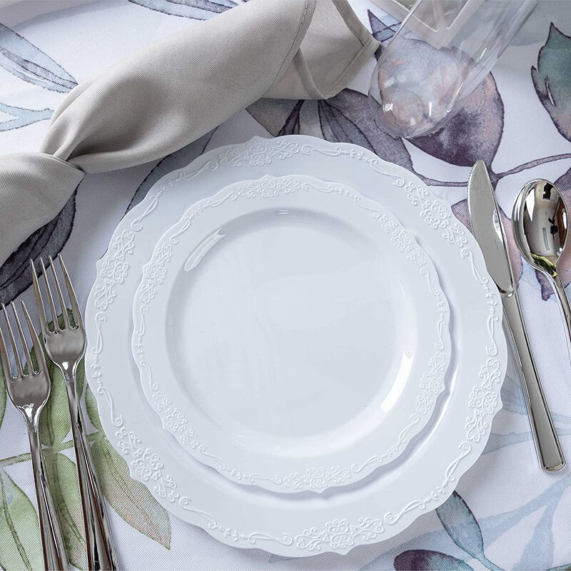 7.5-inch 10.25-inch disposable white relief plate color hard plastic disc lace plate European-style imitation porcelain plate