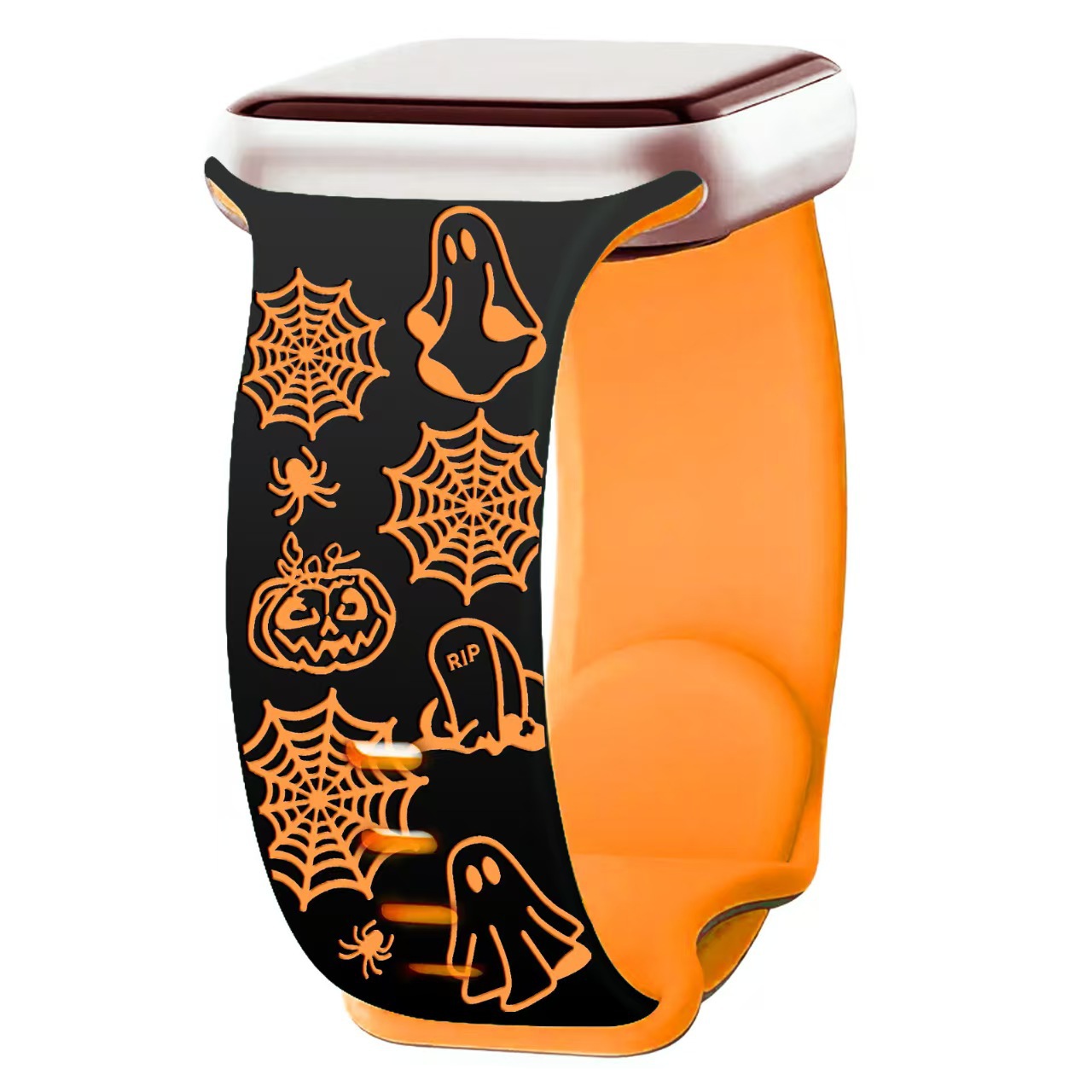 Popular Model Suitable for Apple Watch Apple Laser Engraved Embossed Silicone Strap Cross-Border Halloween Pumpkin Bucket