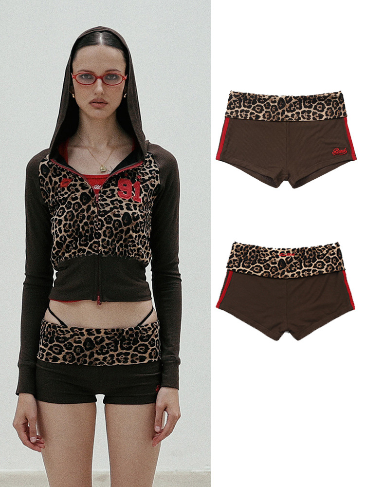 Badblood豹紋折り畳み平角半ズボン子供アメリカレトロセクシーギャル衝突色刺繍レギンス潮