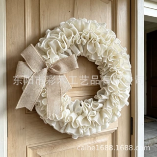 跨境圣诞节花环麻布法式浅色蕾丝蝴蝶结门挂壁挂场景氛围布置道具
