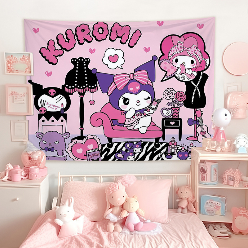 サンリオぬいぐるみクロミキティ猫部屋隠し装饰布寮かわいい少女心挂け毛布壁布|undefined