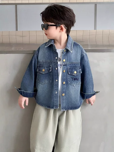 Flip Pocket Denim Jacket 2026 Autumn New Children's Classic Versatile Denim Shirt for Boys Stylish