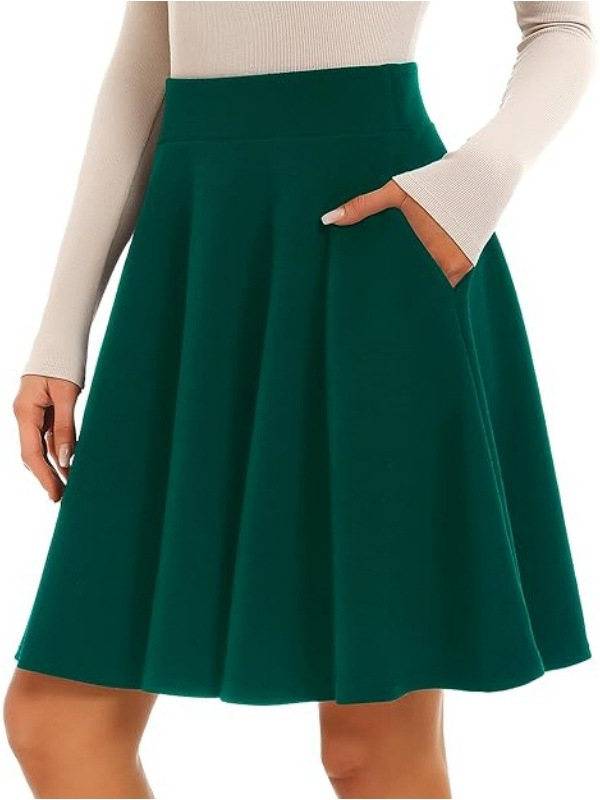 Cross-border European and American Amazon Fashion Women's Casual Basic Mid-length Skirt Elastic A- line Skirt Trumpet Pleated Knee Long Skirt