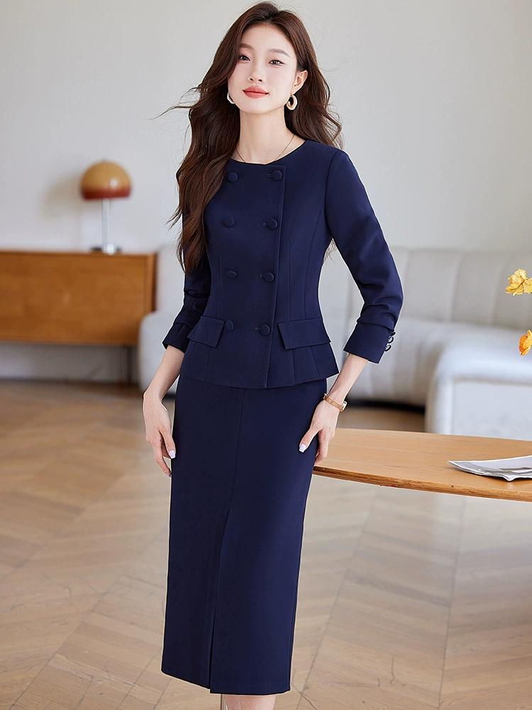 Blue skirt, set, classic suit jacket, slim fit