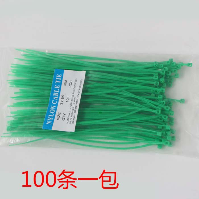 Green plastic self-locking nylon cable ties, plastic seals, nylon zip ties, wire-tying straps, and cable-tightening bands