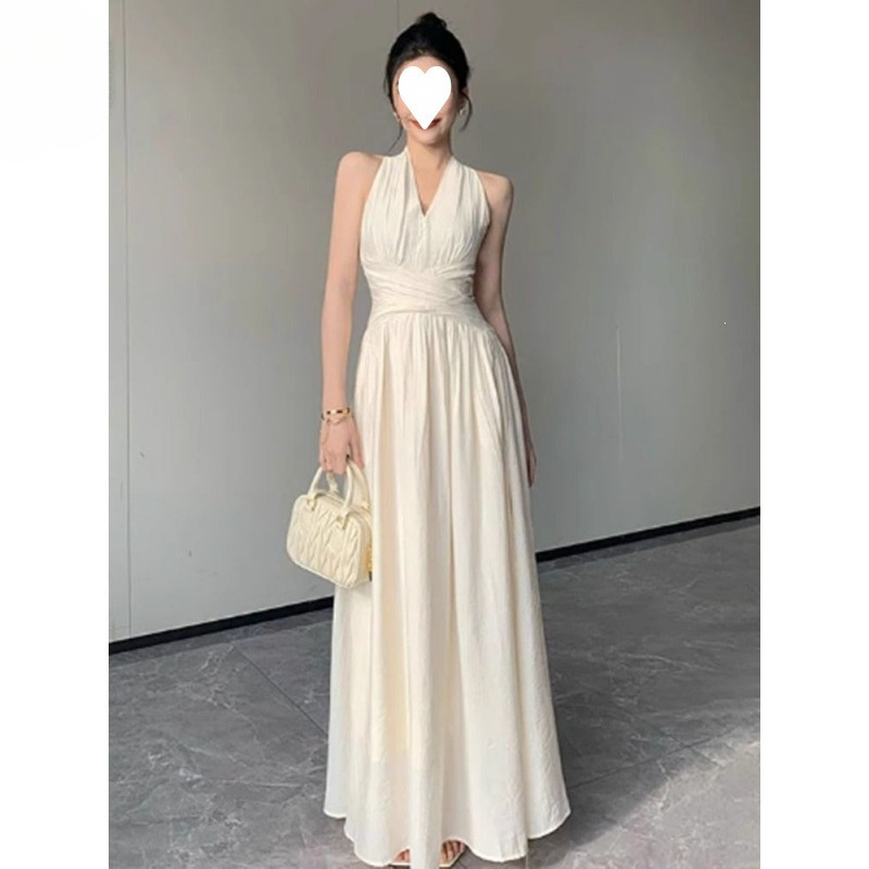 French-Style Slim-Fit Halter Neck Dress for Women, 2026 Summer New Style, Waist-Cinching Sleeveless Long Dress, Beach Vacation Dress, Trending French-Style Slim-Fit Halter Neck Dress for Women, 2026 Summer New Style, Waist-Cinching Sleeveless Long Dress, Beach Vacation Dress, Trending