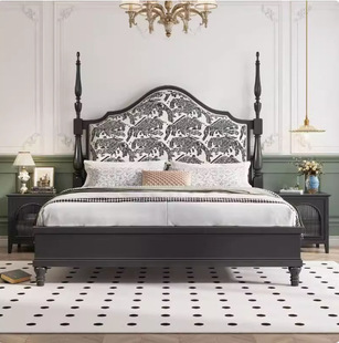 French retro solid wood bed 1.8 meters simple master bedroom double bed 1.5 meters antique soft bag bed American big bed