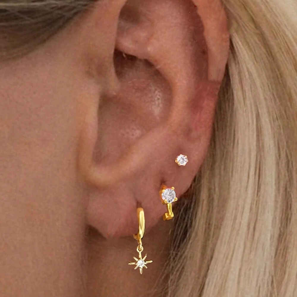 6g Weight 925 Sterling Silver Ear Needle Material Earrings Classification 3 Pieces Quantity Holiday, Travel, Daily Occasion 925 Sterling Silver Material Geometric Pattern Women's Gender Plating Design Simple Style Style 3 Pieces 925 Sterling Silver Geometric Earrings 6