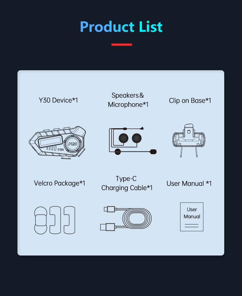 Cross-Border Y30 Helmet Bluetooth Headset Intercom for Motorcycles, Waterproof and Dustproof, Long Battery Life, for Listening to Music and Making Calls