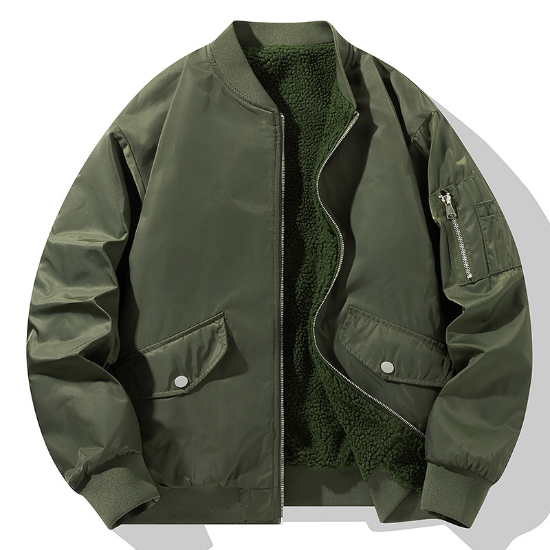 Men's Baseball jacket American casual workwear retro double-sided pilot jacket autumn and winter fleece-lined warm