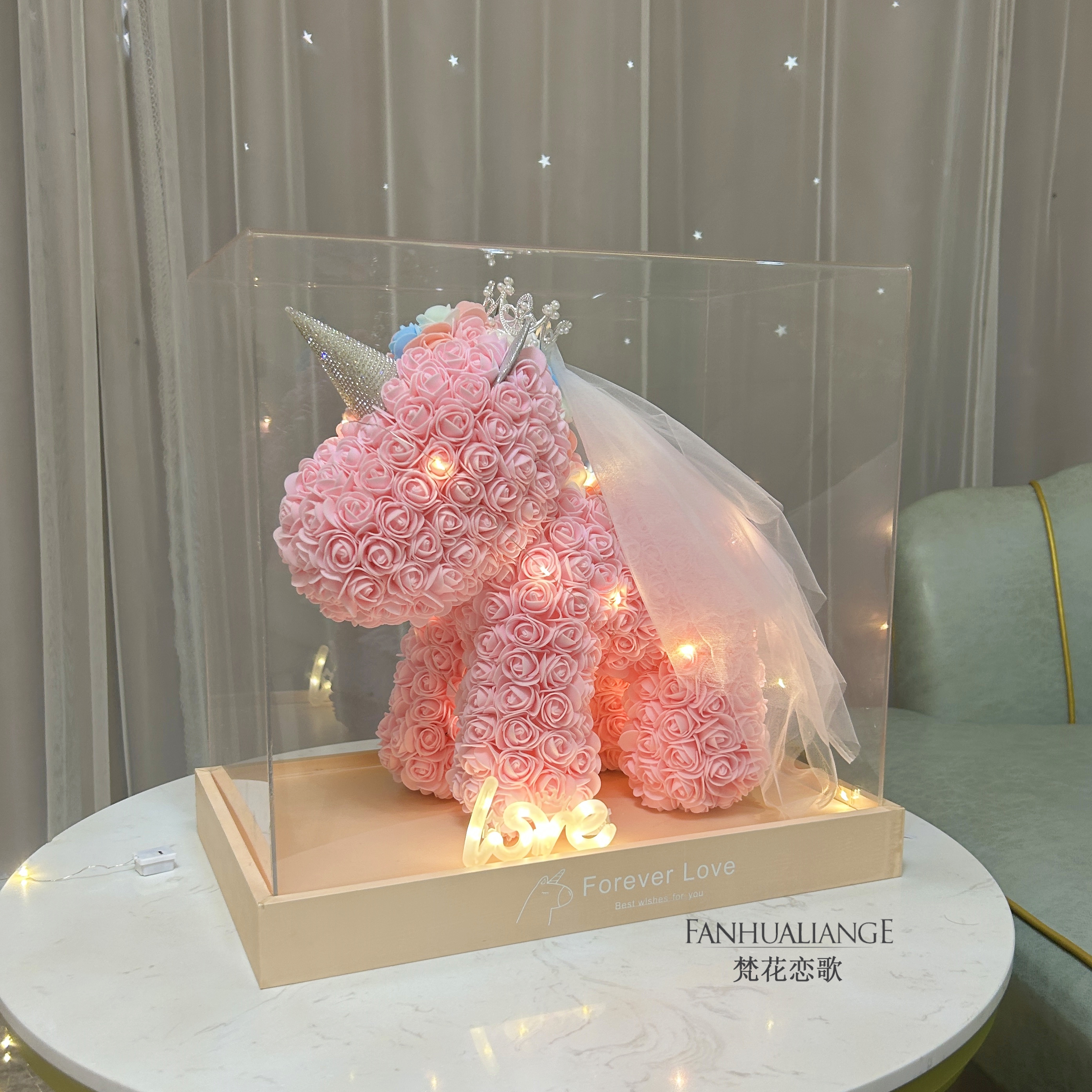 Unicornio flor inmortal rosa ramo caja de regalo de regalo para el día de San Valentín para la novia esposa y amiga